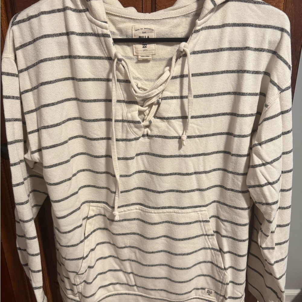 Billabong Cream and Gray Lace-Up Hoodie